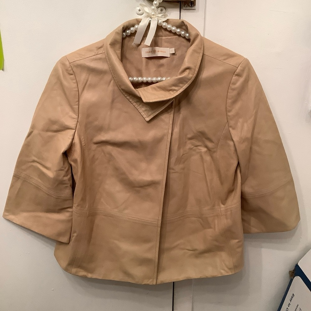 Tory Burch Leather Jacket In A Light Beige Nude Color Size 2​​